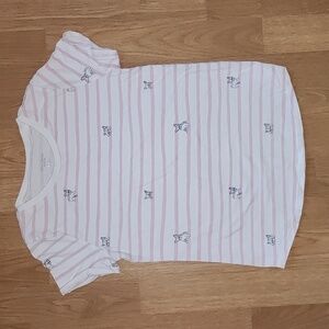 ARIZONA JEAN CO White and Pink Striped Short Sleeve Tee with French Bulldogs